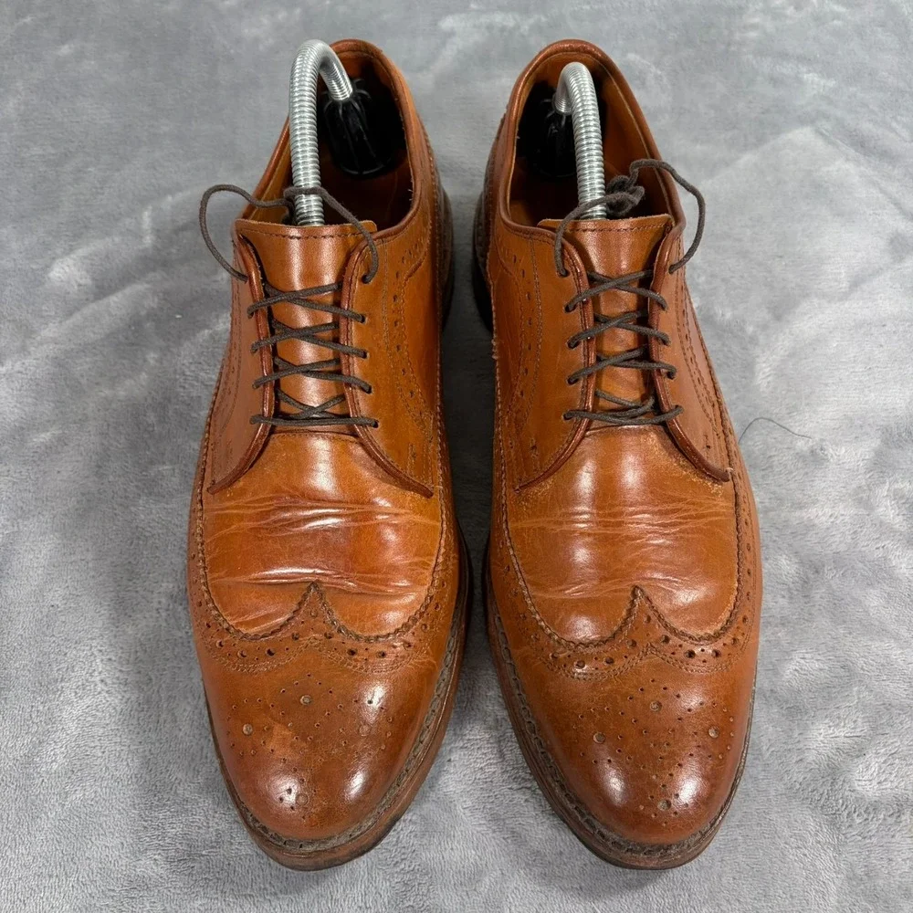 Ralph Lauren Sanderson Burnished Wingtip Oxford Dress Shoes Mens 10 D Brown Tan